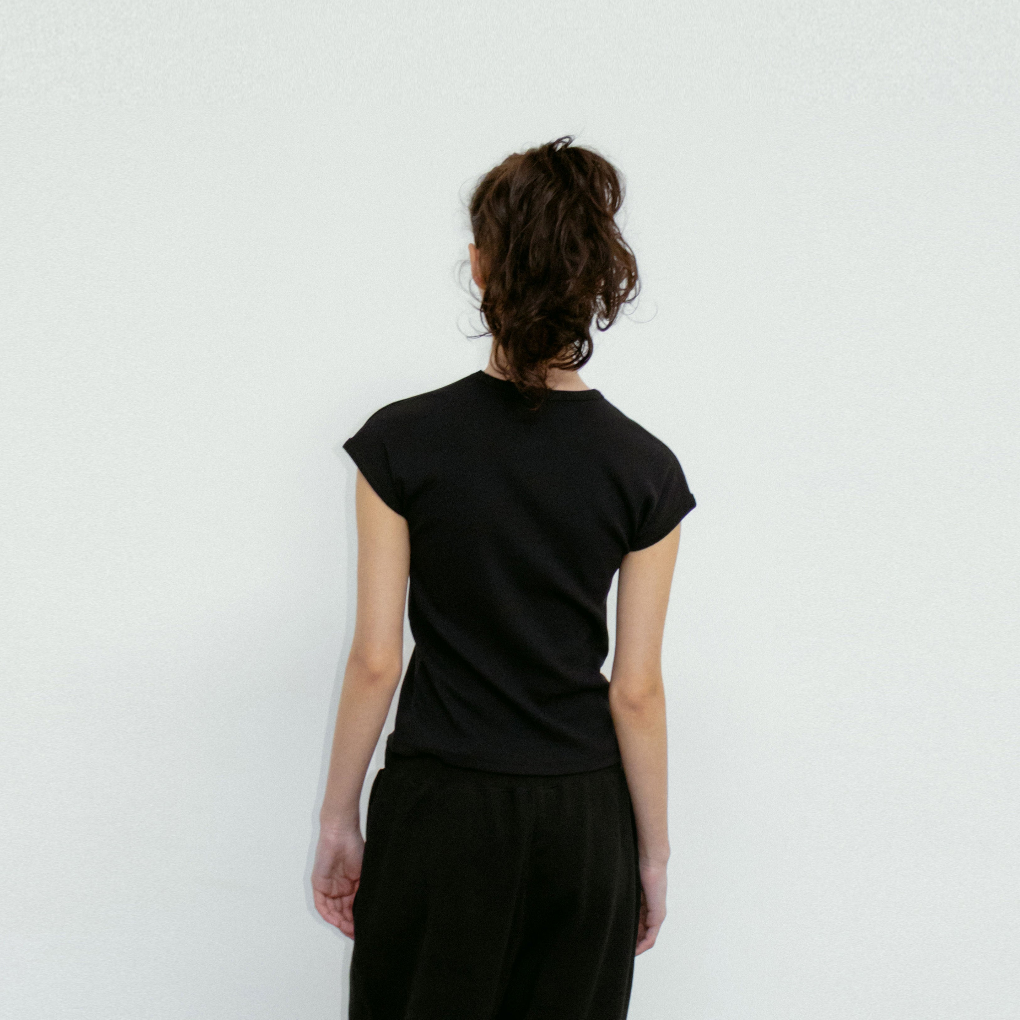 REPOS Cap Sleeve Ribbed T-Shirt (Black)
