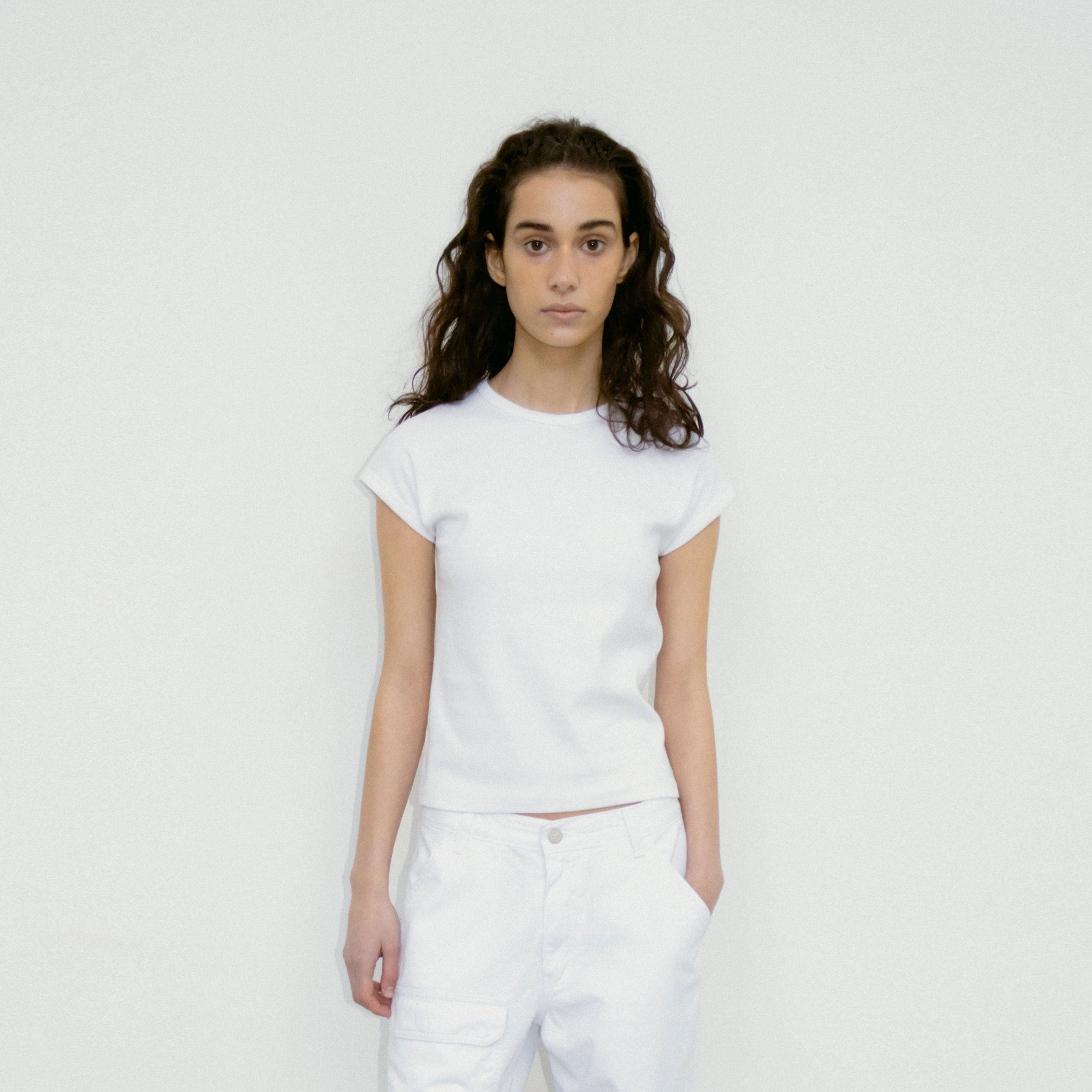REPOS Cap Sleeve Ribbed T-Shirt (White)