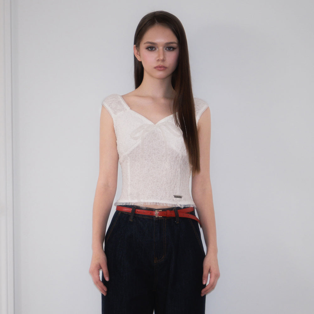 RoséFrantz Chiffon Ribbon Crinkle Sleeveless [Ivory]
