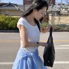 Siyazu [Seo Ji-yeon PICK] SITP5286 Cap sleeve slim short sleeve T-shirt_White