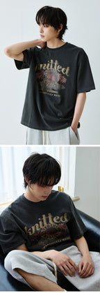 KNITTED (UNISEX) Pigmented palm tree graphic t-shirt CHARCOAL