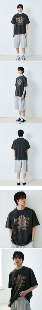 KNITTED (UNISEX) Pigmented palm tree graphic t-shirt CHARCOAL