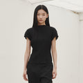 NOUVE Pleated Mock Neck T-shirt - Black