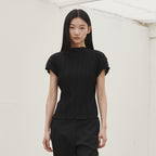 NOUVE Pleated Mock Neck T-shirt - Black