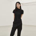 NOUVE Pleated Mock Neck T-shirt - Black