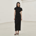 NOUVE Pleated Mock Neck T-shirt - Black
