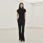 NOUVE Pleated Mock Neck T-shirt - Black