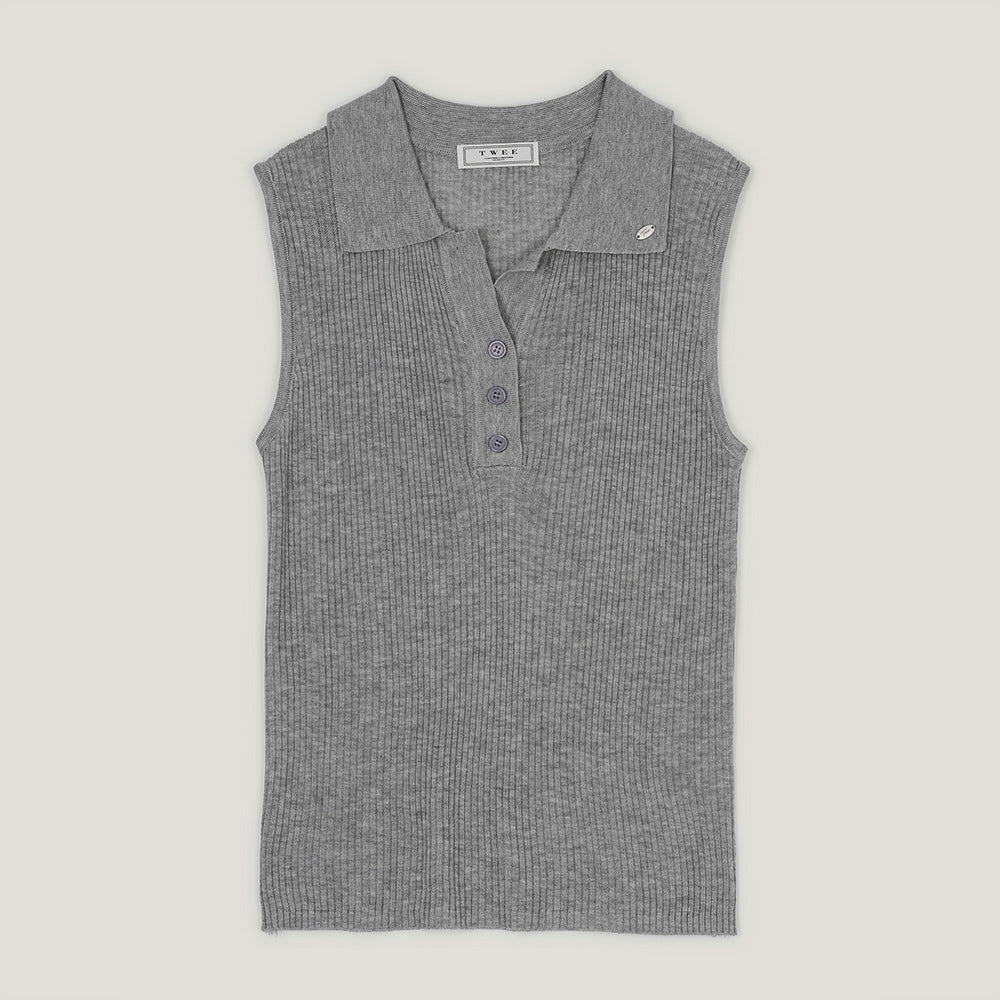 TWEE Rich collar button knit sleeveless