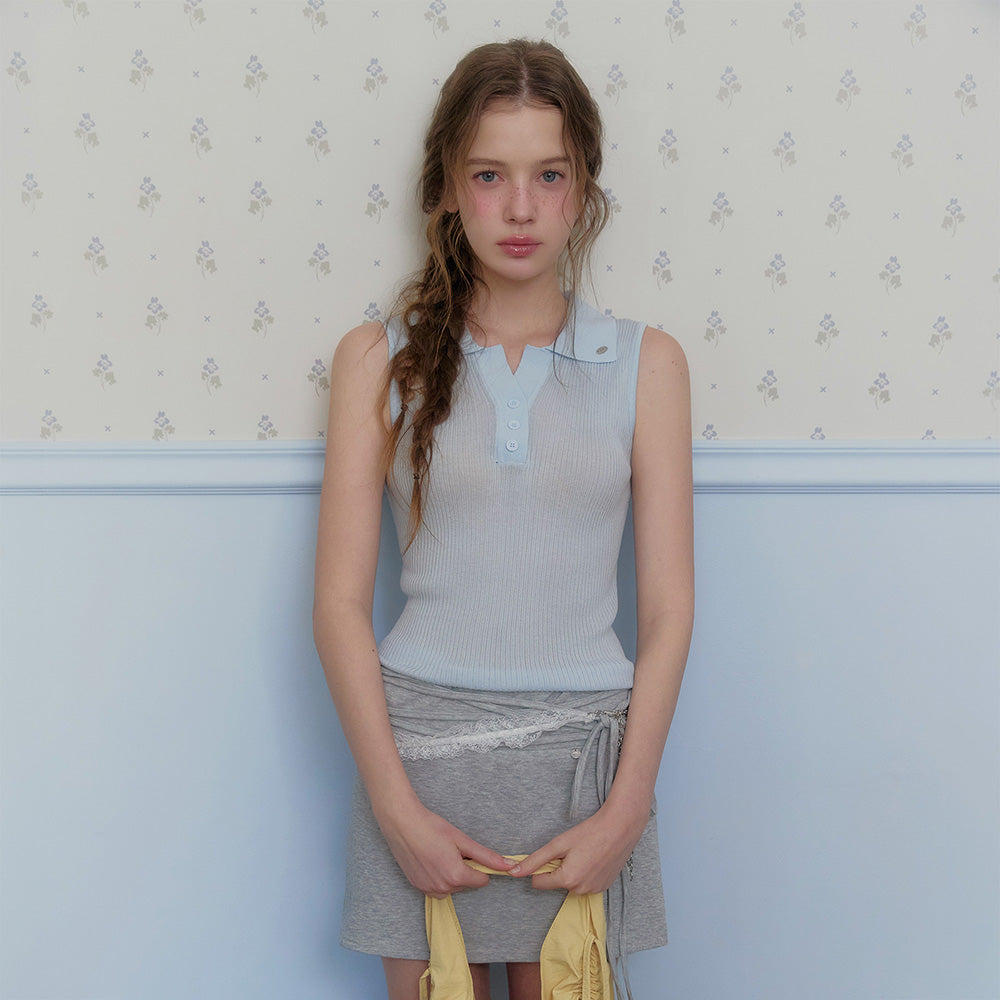 TWEE Rich collar button knit sleeveless
