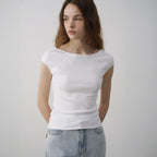 LAMEREI [2nd reorder]Mini Cap Sleeve Boat Neck T-Shirt[LMBFSUTT630]-2color