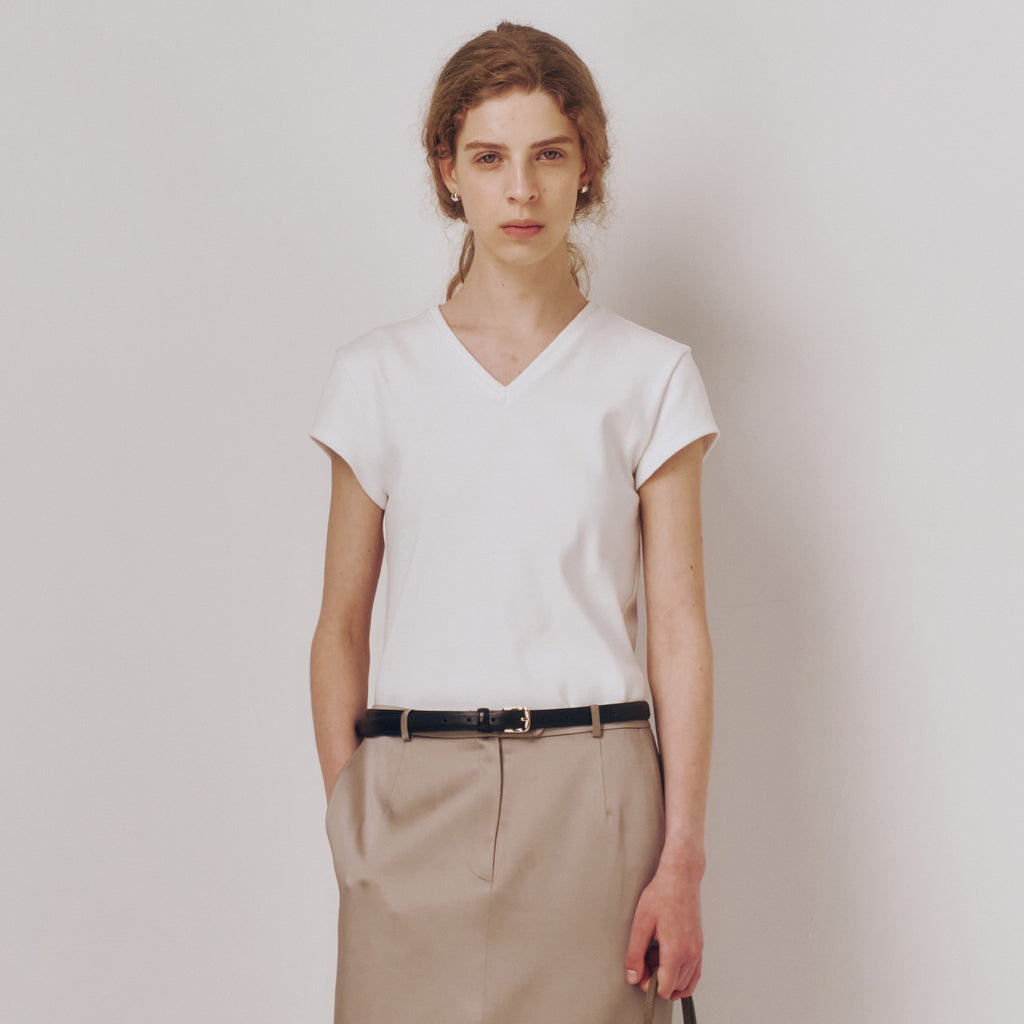 kindersalmon V-Neck Jersey Top Pure White