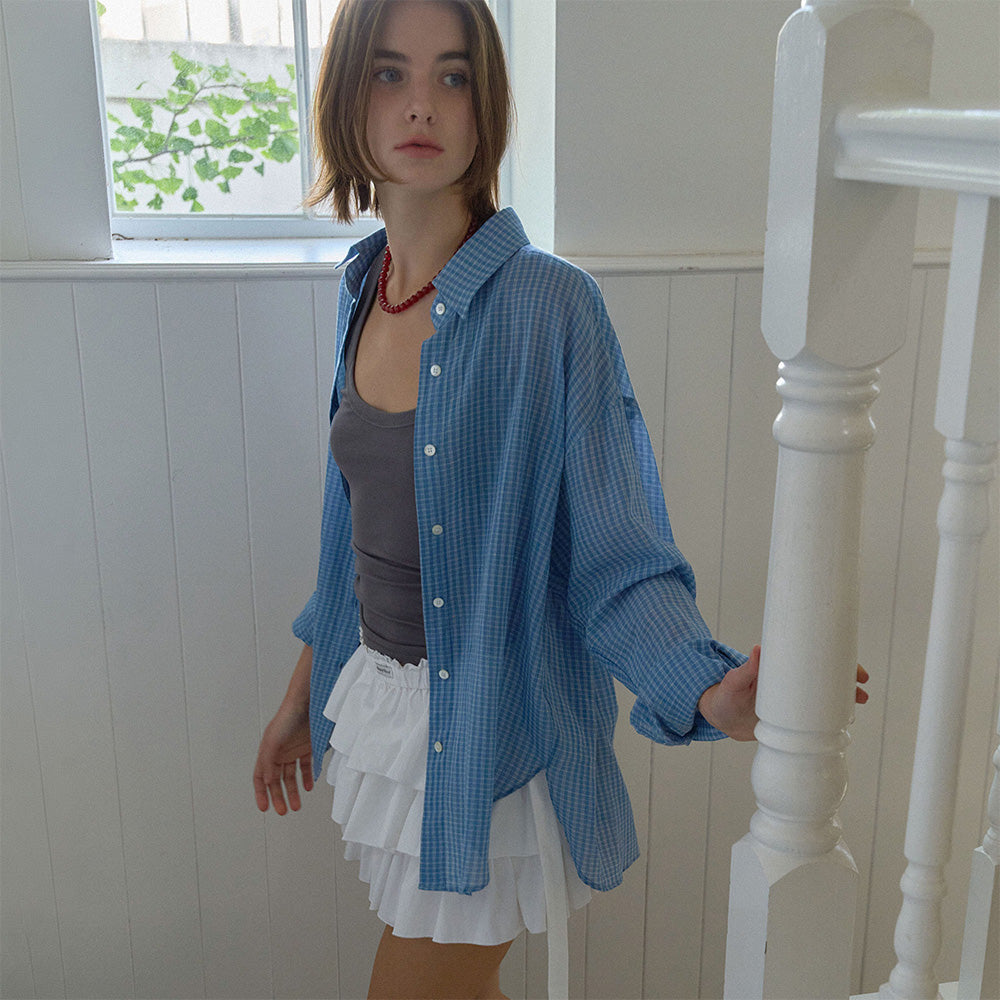 HOUSE OF POND Check Breeze Relaxed Shirt Blue
