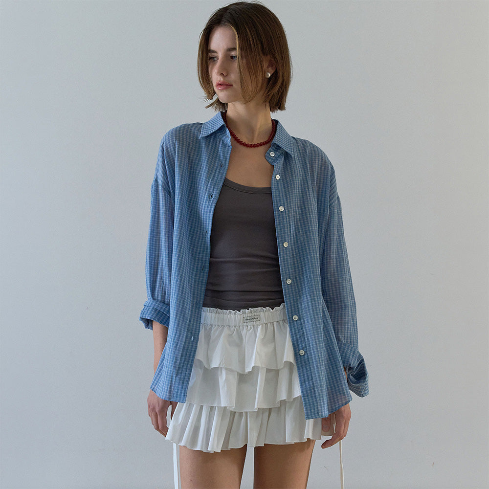 HOUSE OF POND Check Breeze Relaxed Shirt Blue