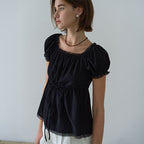HOUSE OF POND Lace Trim Garden Flare Blouse Black