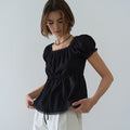 HOUSE OF POND Lace Trim Garden Flare Blouse Black