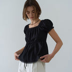 HOUSE OF POND Lace Trim Garden Flare Blouse Black
