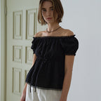 HOUSE OF POND Lace Trim Garden Flare Blouse Black