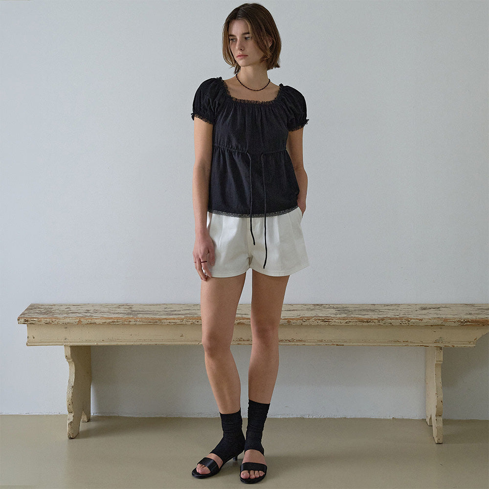HOUSE OF POND Lace Trim Garden Flare Blouse Black