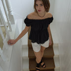 HOUSE OF POND Lace Trim Garden Flare Blouse Black