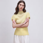 PLEATSMOOD Lao pleated half-neck top_yellow