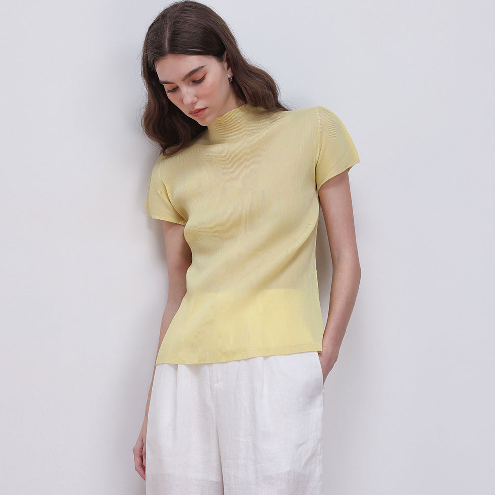 PLEATSMOOD Lao pleated half-neck top_yellow