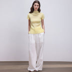 PLEATSMOOD Lao pleated half-neck top_yellow