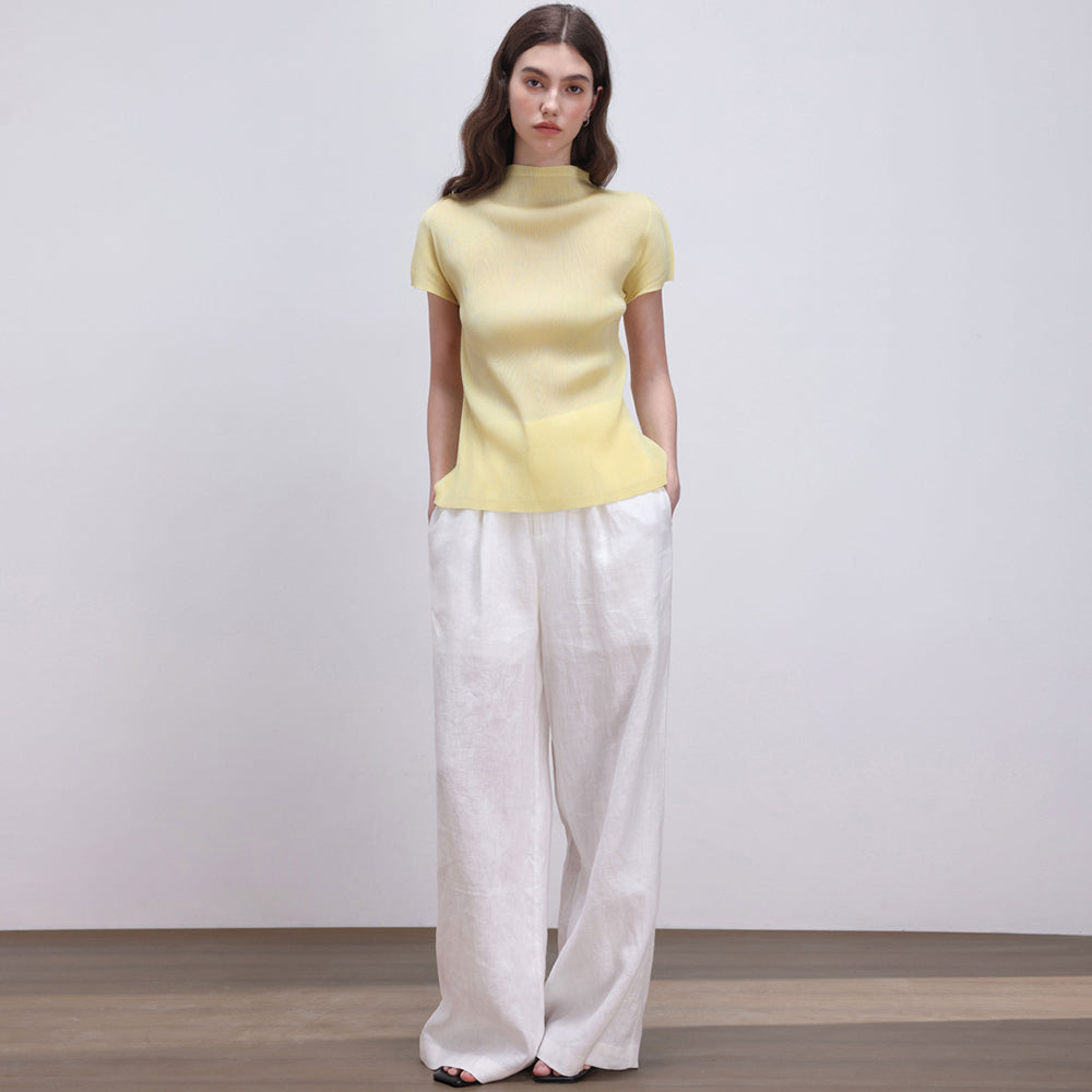 PLEATSMOOD Lao pleated half-neck top_yellow