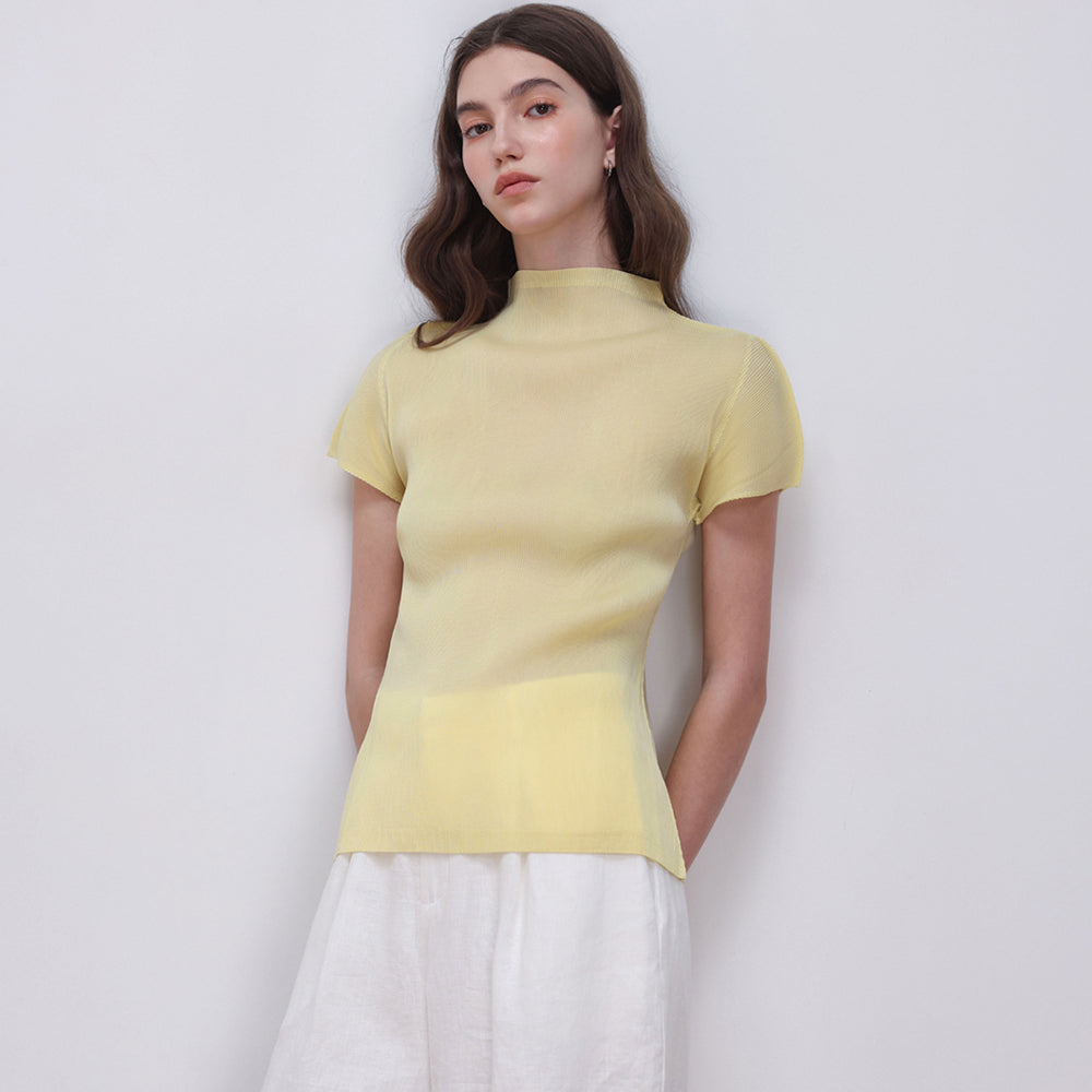 PLEATSMOOD Lao pleated half-neck top_yellow