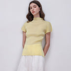 PLEATSMOOD Lao pleated half-neck top_yellow