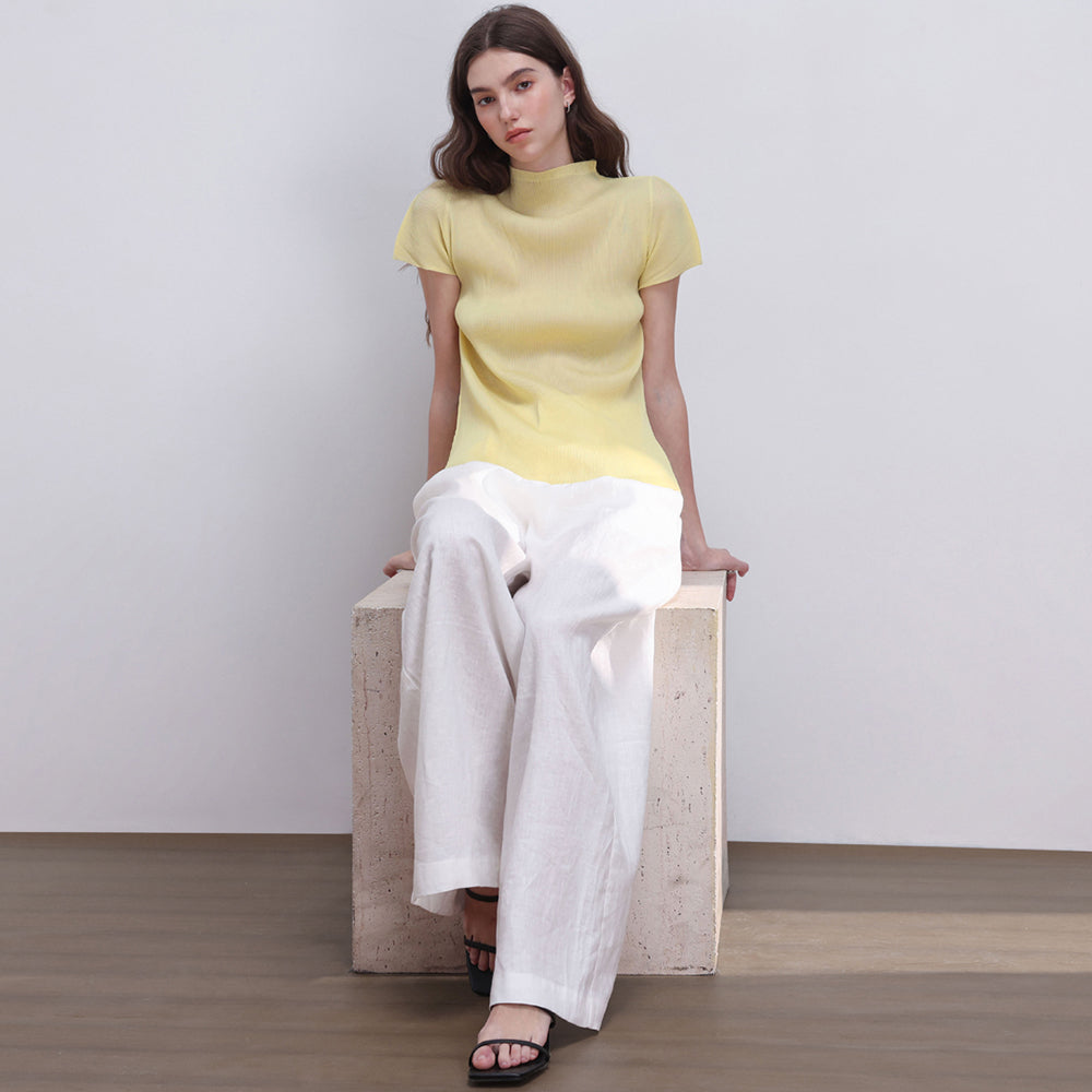PLEATSMOOD Lao pleated half-neck top_yellow