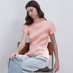 PLEATSMOOD Lao pleated half-neck top_pink