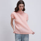 PLEATSMOOD Lao pleated half-neck top_pink