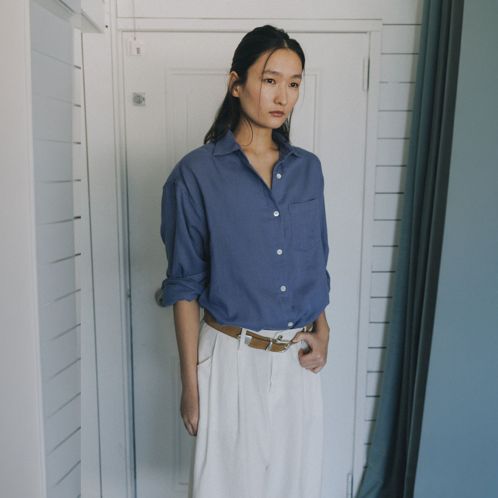 FARVEN [1st reorder 5/27 AM10:00 open] MORNY DOUBLE-GAUZE COTTON SHIRT_BLUE PURPLE