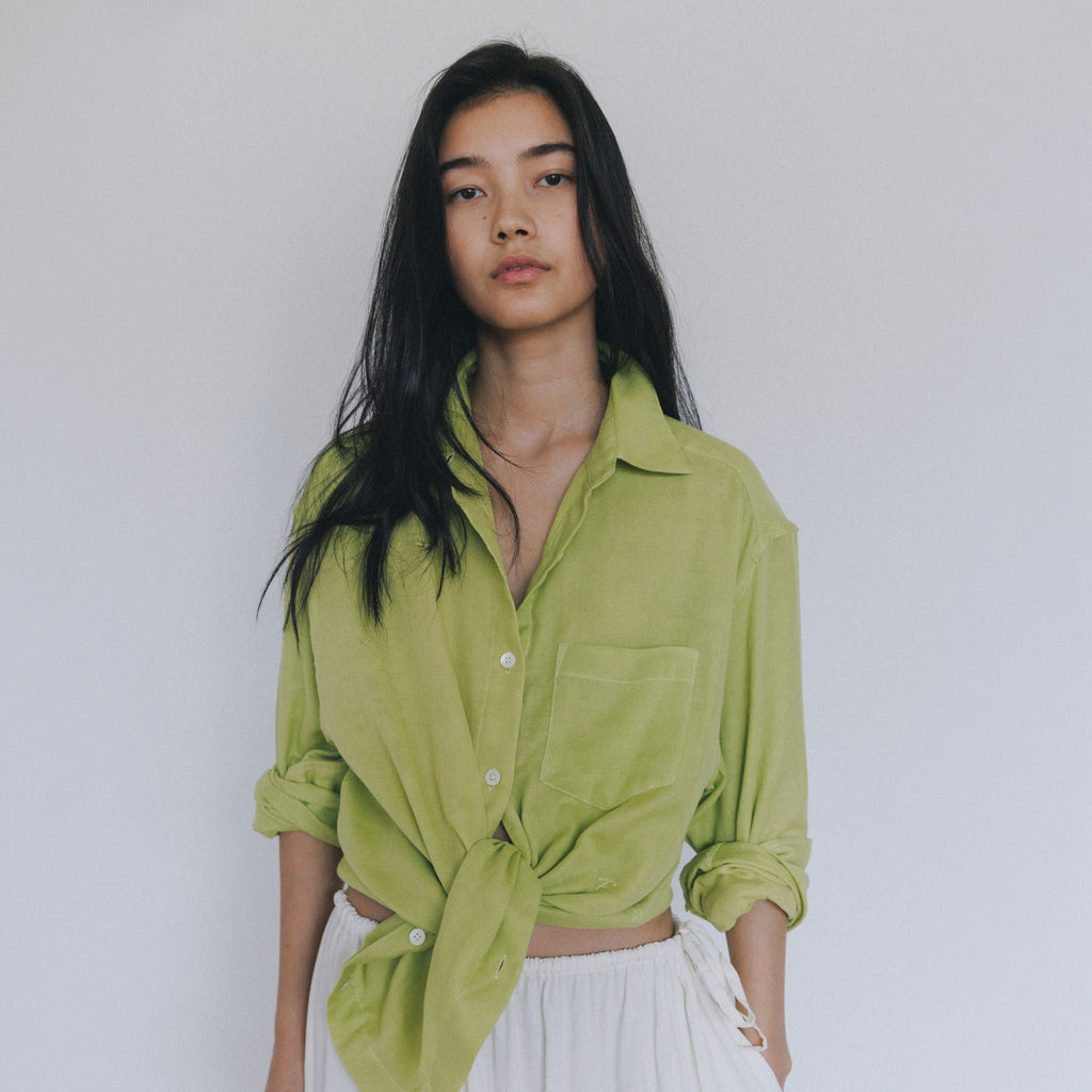 FARVEN MORNY DOUBLE-GAUZE COTTON SHIRT_LIME YELLOW