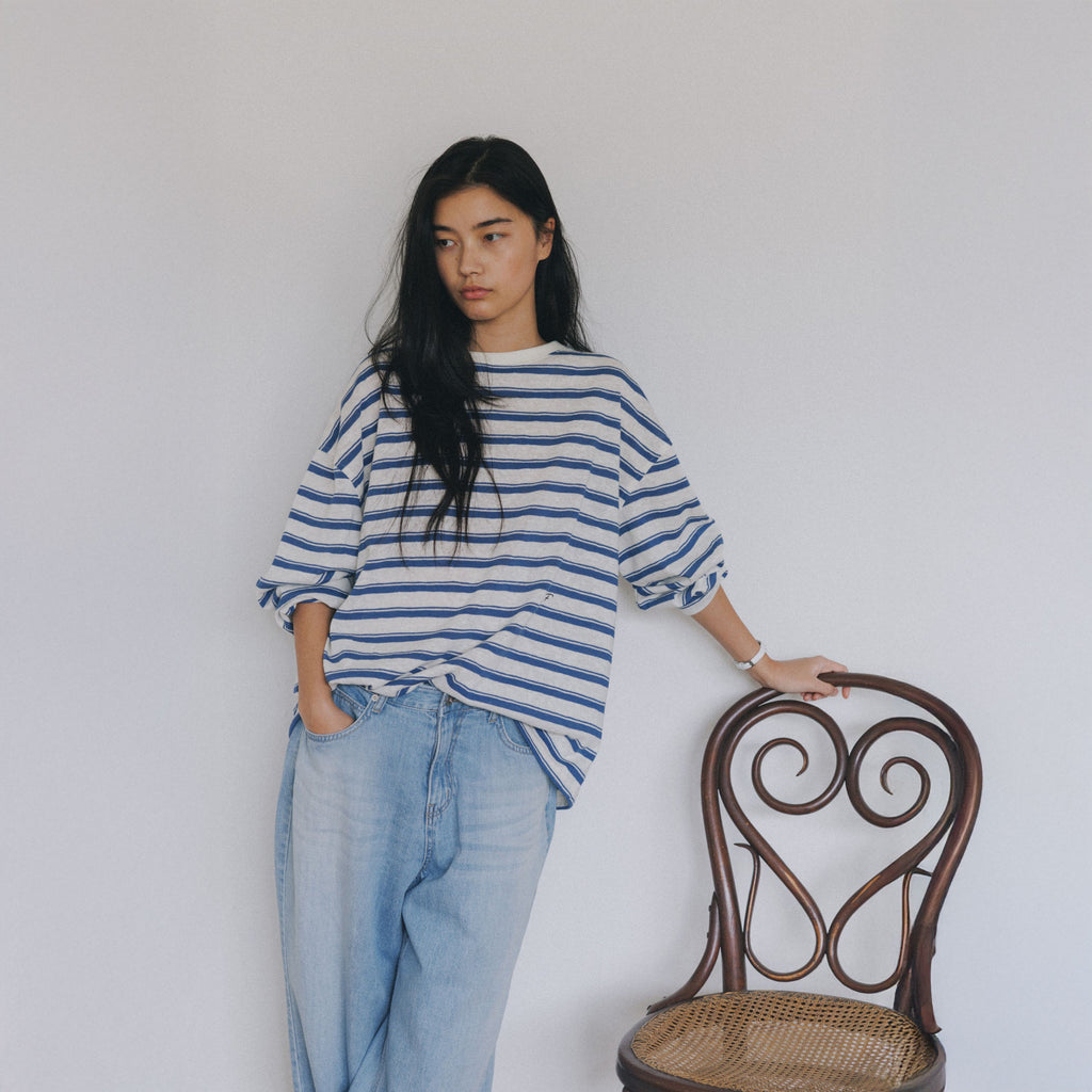 FARVEN [2nd reorder 5/29 PM17:25 open] NAT STRIPE LONG SLEEVE T-SHIRT_VINTAGE BLUE