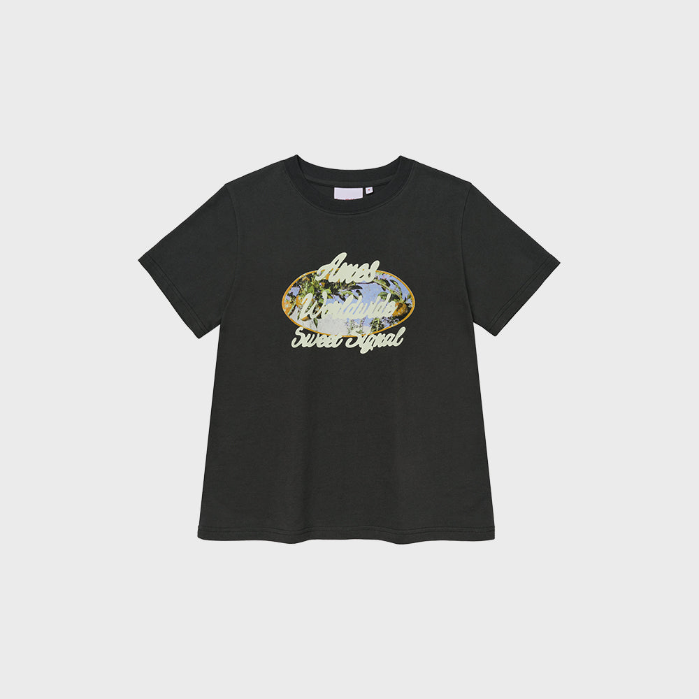 ames worldwide PALM TREE OVAL TEE CHARCOAL