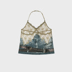 ADSB ANDERSSON BELL BELTED DENIM PRINTED LACE BUSTIER atb1563w(MID BLUE/KHAKI)