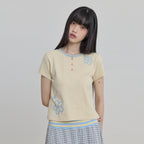 WAIKEI Flower henley neck short sleeve t-shirt lemon