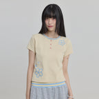 WAIKEI Flower henley neck short sleeve t-shirt lemon