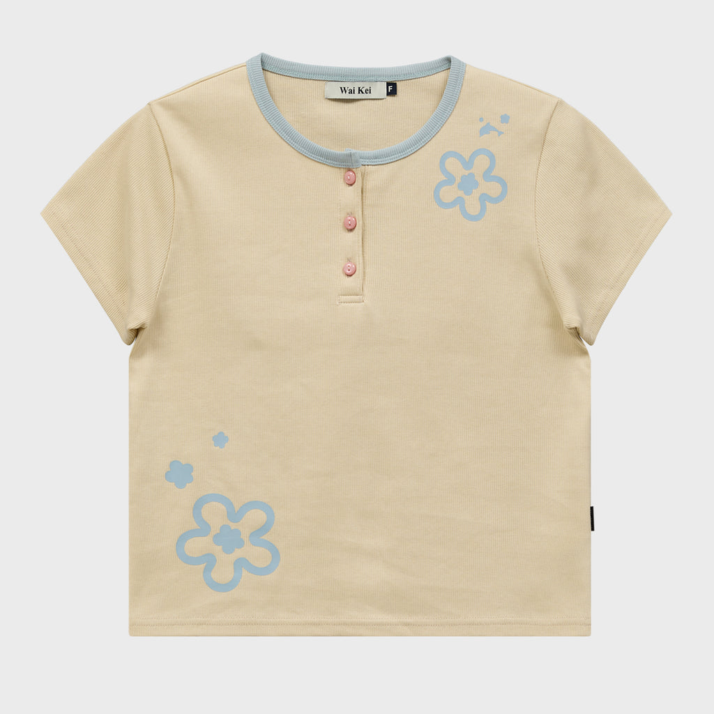 WAIKEI Flower henley neck short sleeve t-shirt lemon