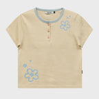 WAIKEI Flower henley neck short sleeve t-shirt lemon