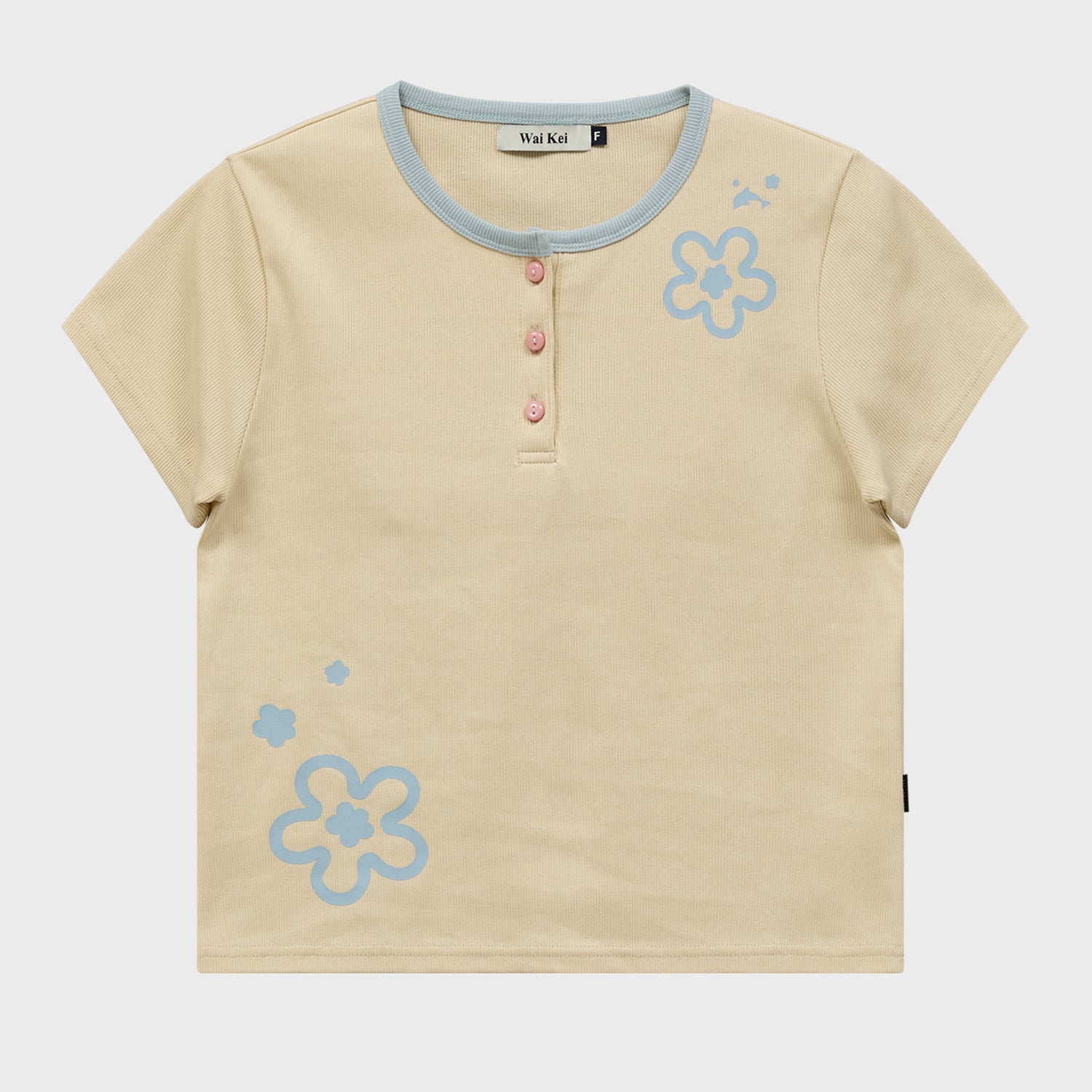 WAIKEI Flower henley neck short sleeve t-shirt lemon
