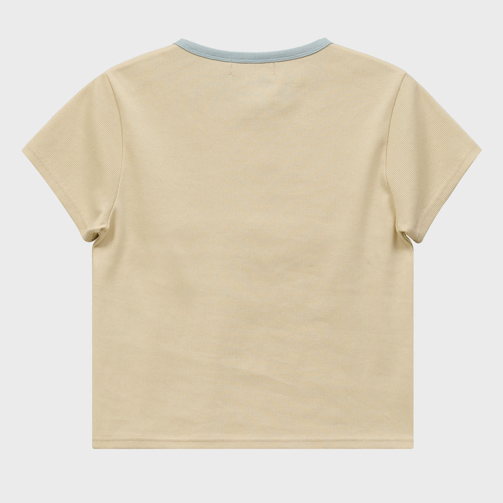 WAIKEI Flower henley neck short sleeve t-shirt lemon
