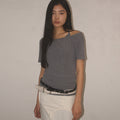 PLACE STUDIO Eyelet point halterneck side shirring two-way tank top & short sleeve set _3COLOR