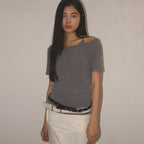 PLACE STUDIO Eyelet point halterneck side shirring two-way tank top & short sleeve set _3COLOR