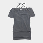 PLACE STUDIO Eyelet point halterneck side shirring two-way tank top & short sleeve set _3COLOR
