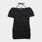 PLACE STUDIO Eyelet point halterneck side shirring two-way tank top & short sleeve set _3COLOR