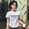 ames worldwide ROUND HEM CROP TEE LIGHT GREY