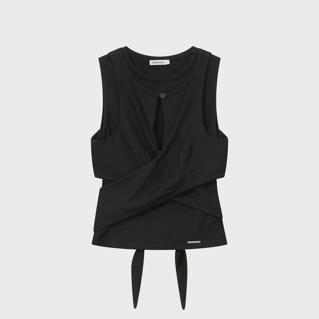 MISEKI SEOUL Tie-up layered sleeveless BLACK