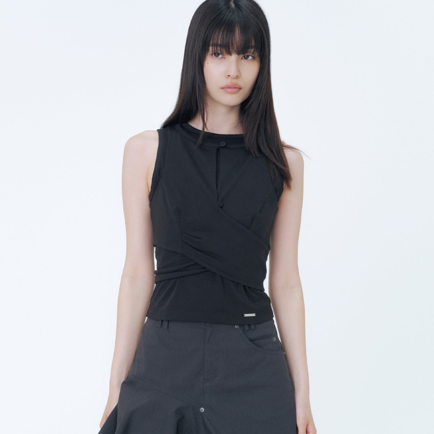 MISEKI SEOUL Tie-up layered sleeveless BLACK